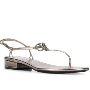 Valentino Garavani Metallic Grey Crystal V Logo Sandals Size 36.5